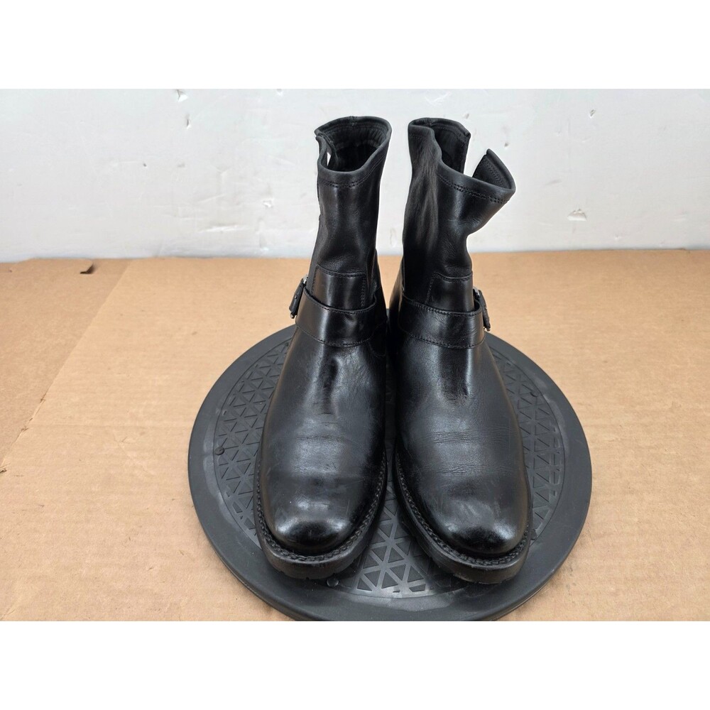 Frye Natalie Engineer Short Ankle Boots Women 's Size 7 B  Black Leather Biker - Picture 2 of 13